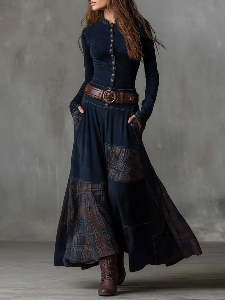 Azucena™ | Vestido maxi de ante con cinturón