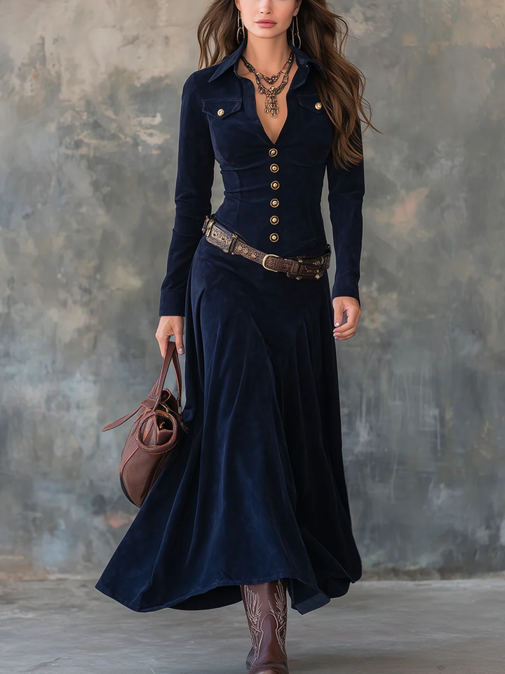 Diana™ | Vestido largo de ante con botones