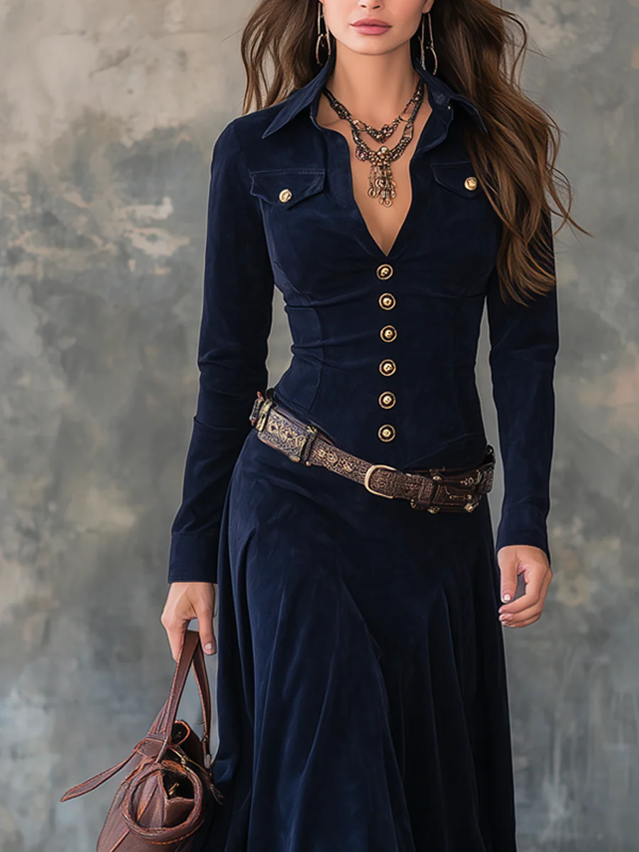 Diana™ | Vestido largo de ante con botones