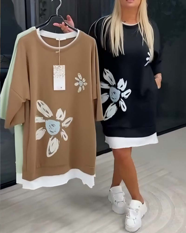 Elsa™ | Vestido sudadera con cuello redondo y estampado de patchwork