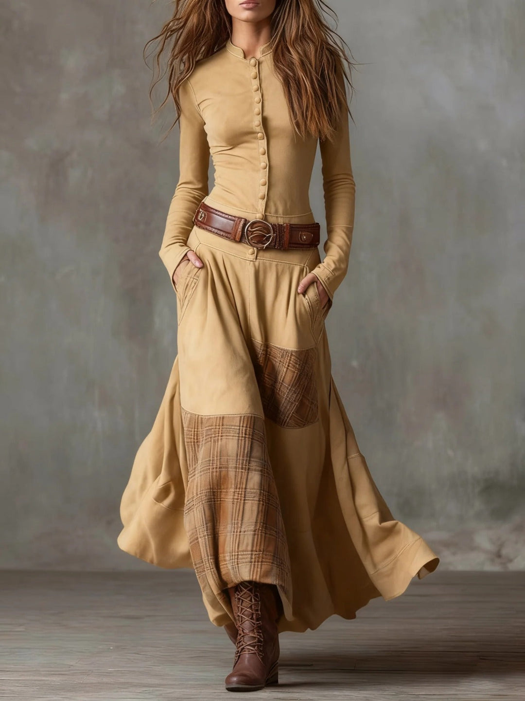 Azucena™ | Vestido maxi de ante con cinturón