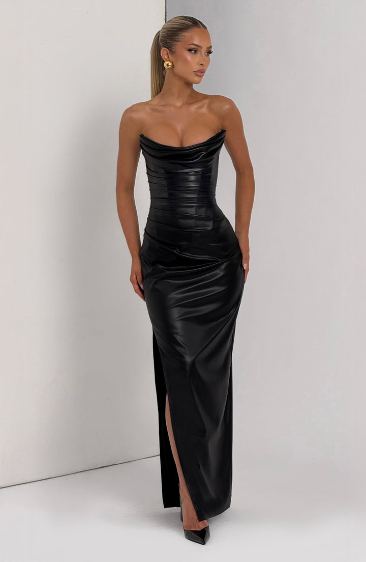 Solenne™ | Vestido efecto piel con abertura
