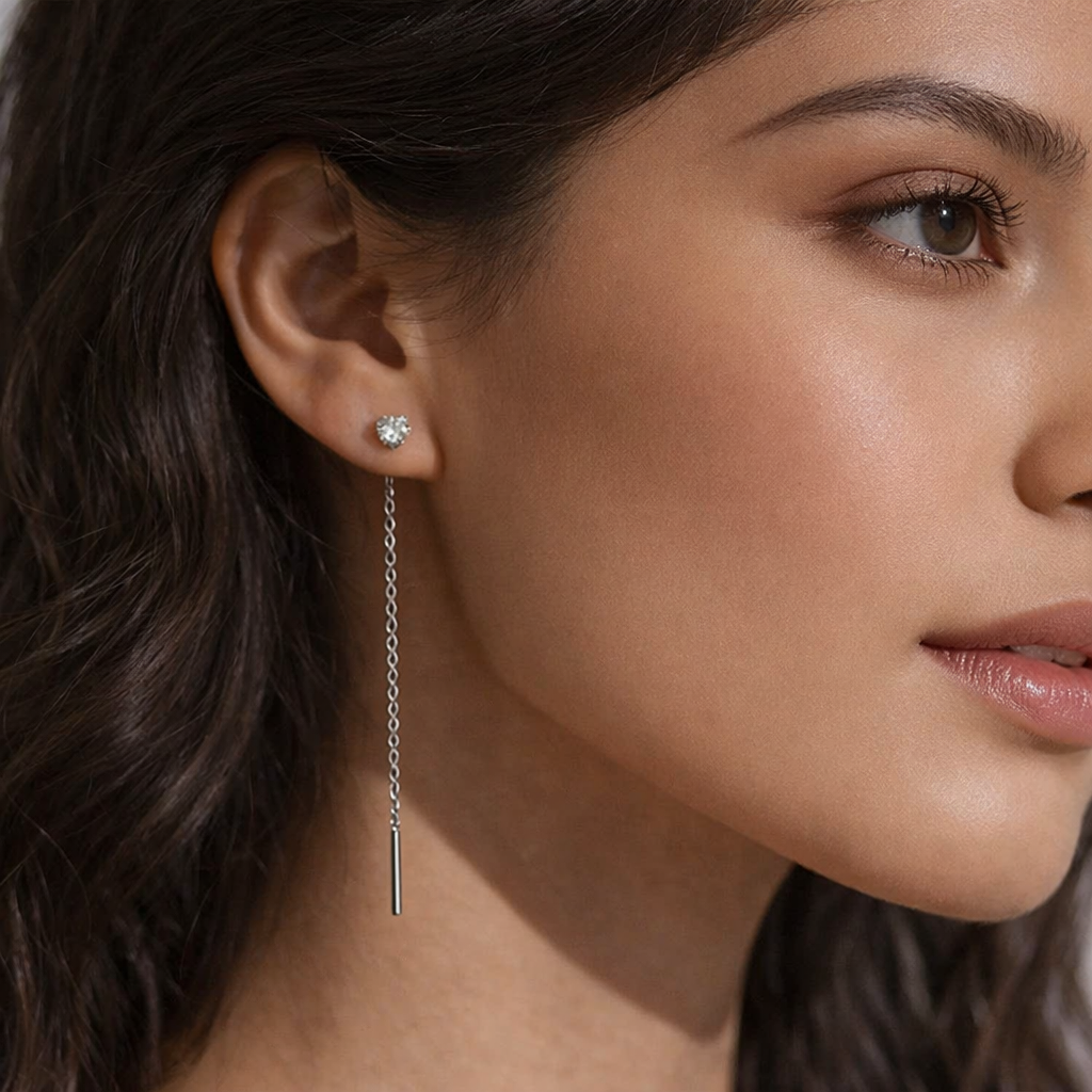 Dos Corazones™ | Pendientes de cadena larga con zirconia en plata