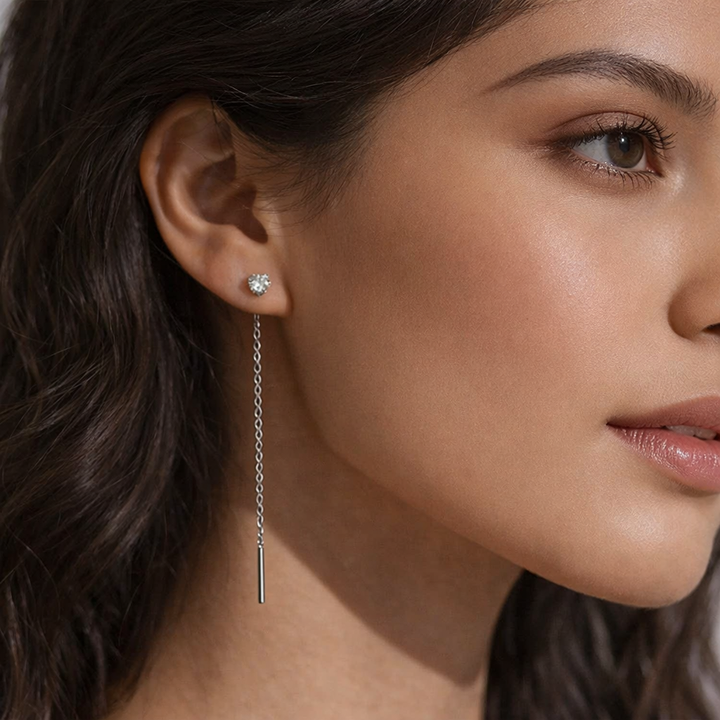 Dos Corazones™ | Pendientes de cadena larga con zirconia en plata