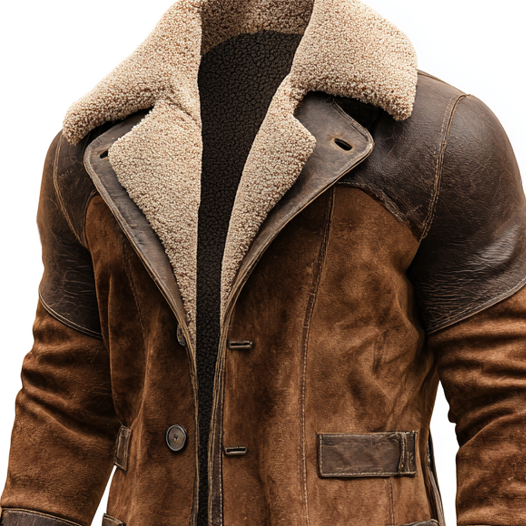 Shearling™ | Abrigo vintage de cuero marrón con forro shearling