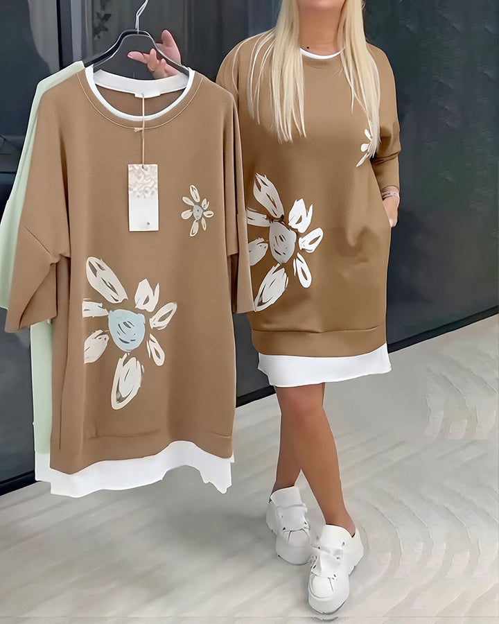 Elsa™ | Vestido sudadera con cuello redondo y estampado de patchwork