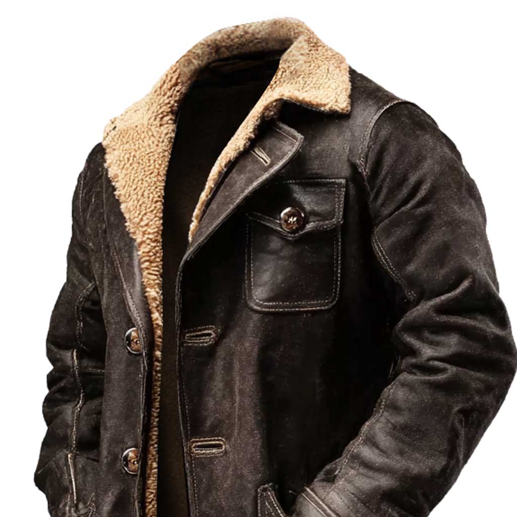 Oscuro™ | Chaqueta de cuero marrón oscuro con forro de piel sintética