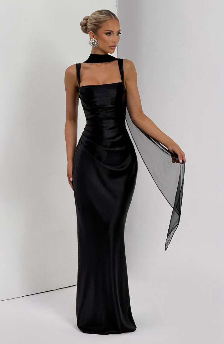Mariela™ | Vestido satinado de lujo con plisado asimétrico