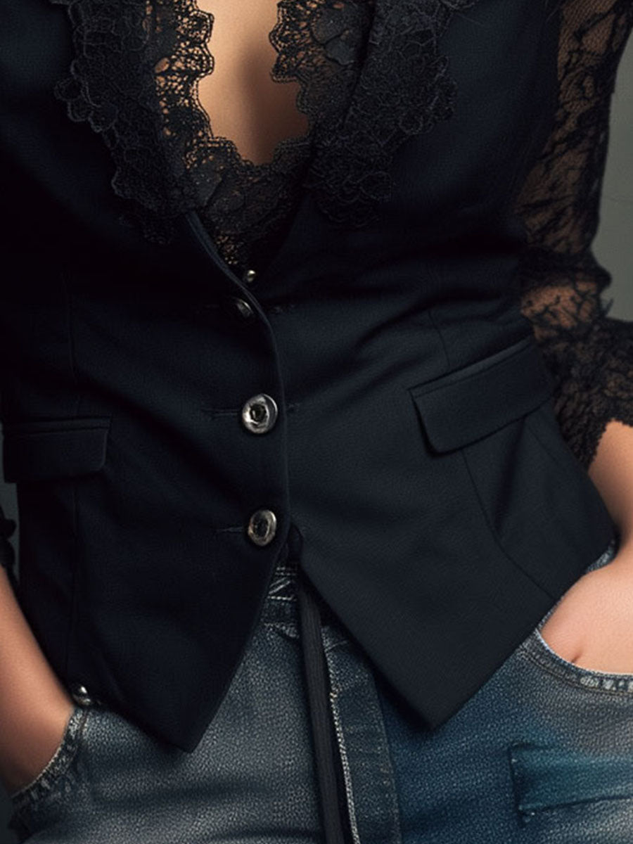 Claudia™ | Blazer Negro con Encaje