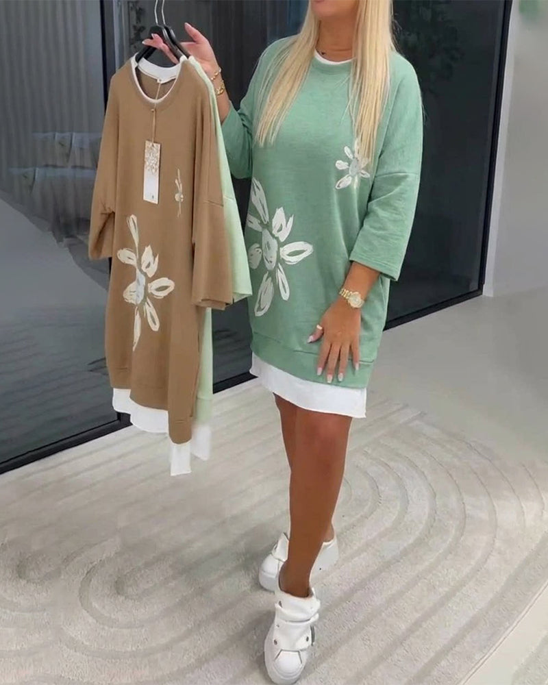 Elsa™ | Vestido sudadera con cuello redondo y estampado de patchwork