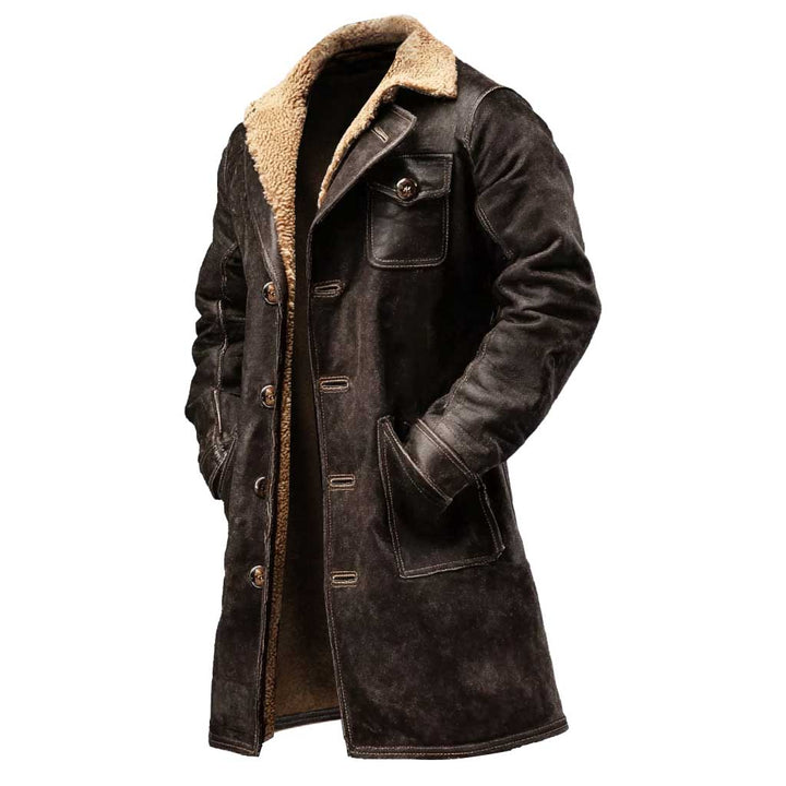 Oscuro™ | Chaqueta de cuero marrón oscuro con forro de piel sintética