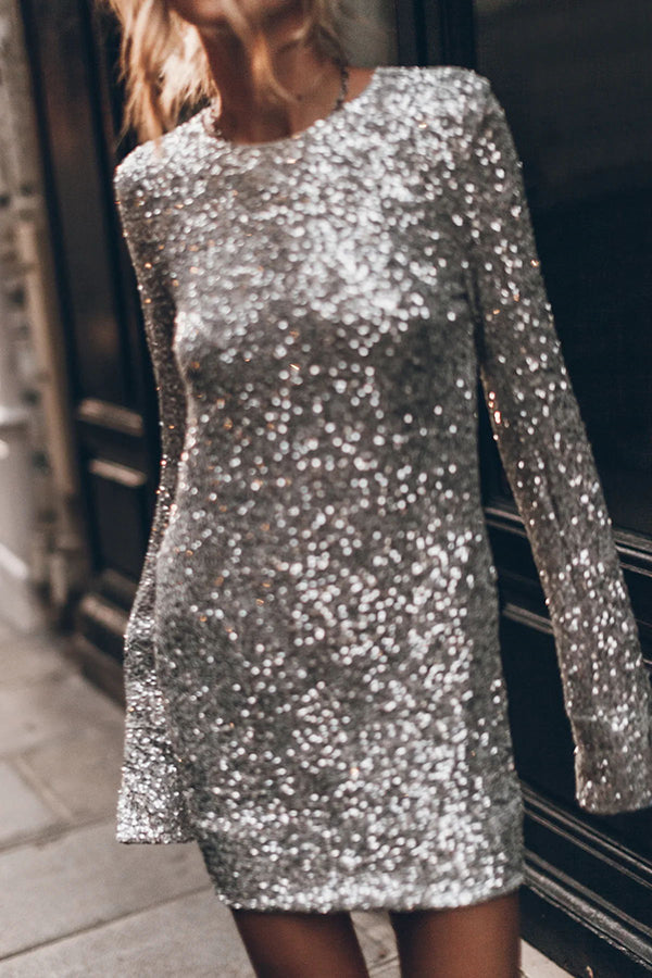 Lunaris™ | Mini vestido de lentejuela con mangas slit largas