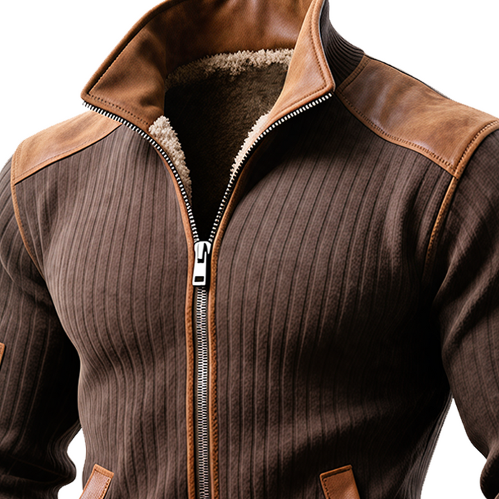 Canale™ | Chaqueta marrón con cremallera y acentos de cuero