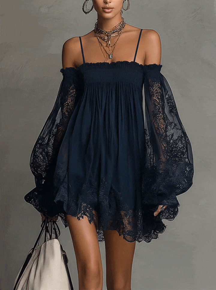 Noemí™ | Vestido Mini Azul con Encaje