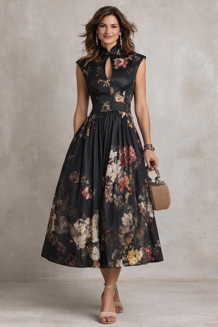 Bianca™ | Vestido Midi Negro Plisado