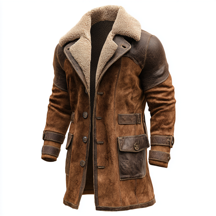 Shearling™ | Abrigo vintage de cuero marrón con forro shearling