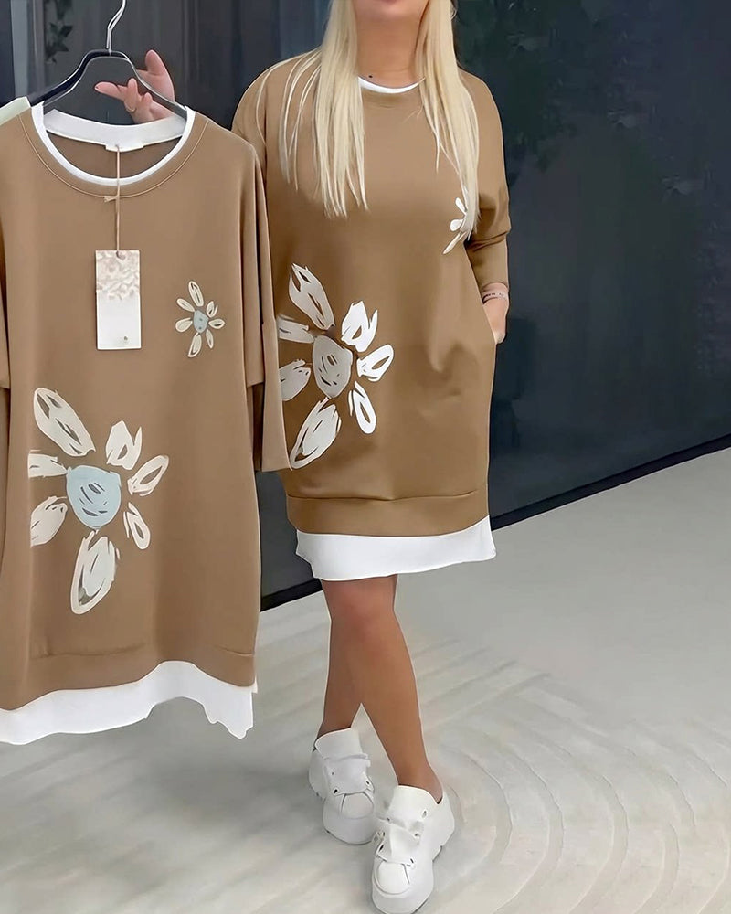 Elsa™ | Vestido sudadera con cuello redondo y estampado de patchwork