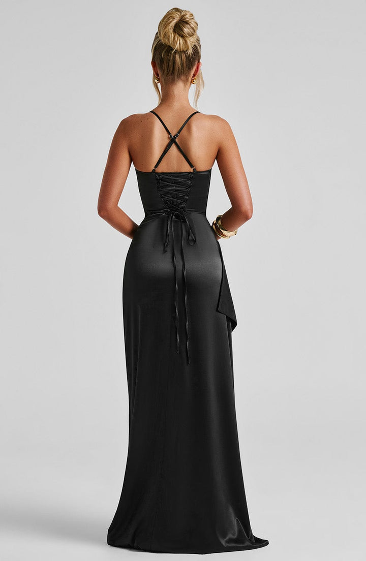 Maritza™ | Vestido satinado premium con abertura drapeada