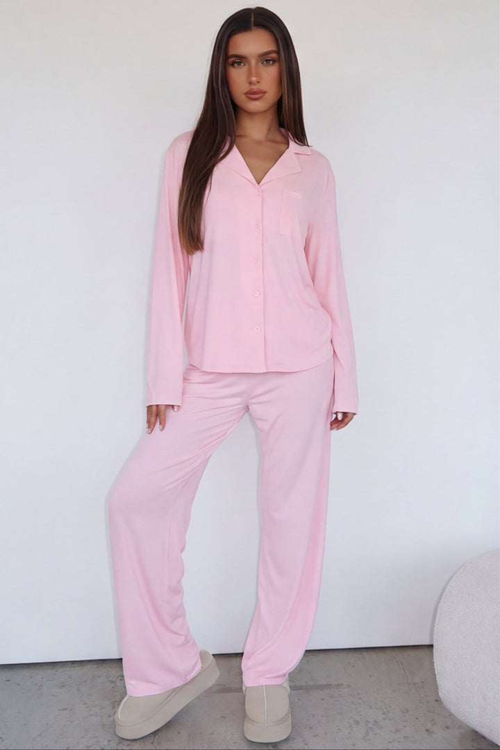 Valentina™ | Conjunto de pijama satinado color rosa