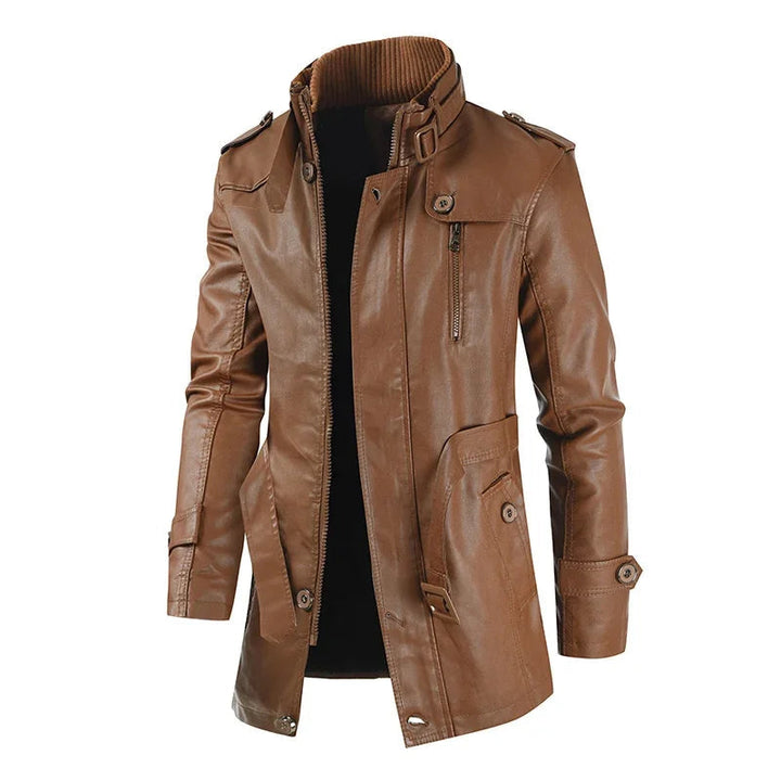 Alberto™ | Cazadora motera larga de cuero elegante