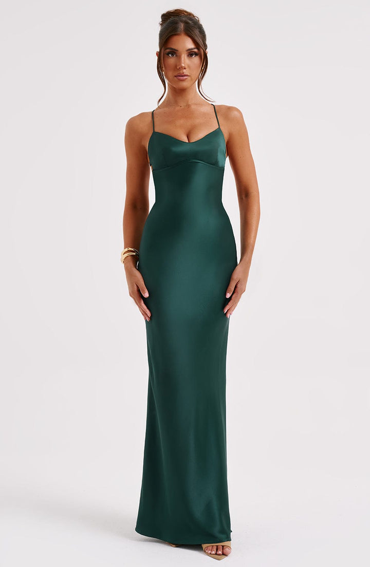 Natalia™ | Vestido satinado con espalda cruzada