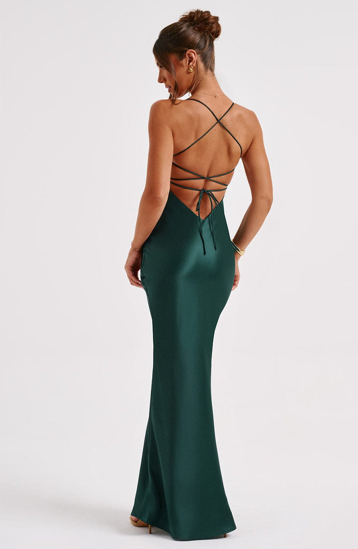 Natalia™ | Vestido satinado con espalda cruzada
