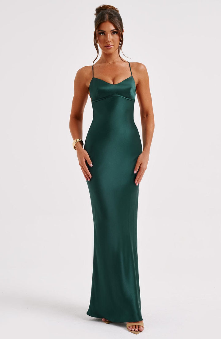 Natalia™ | Vestido satinado con espalda cruzada