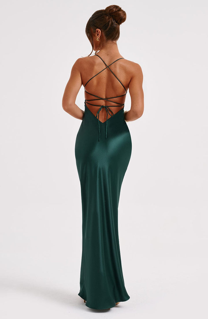 Natalia™ | Vestido satinado con espalda cruzada
