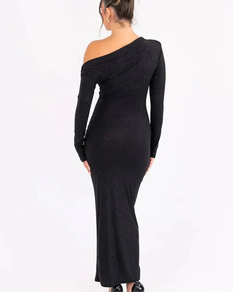 Alma Renata™ | Maxi vestido asimétrico brillante