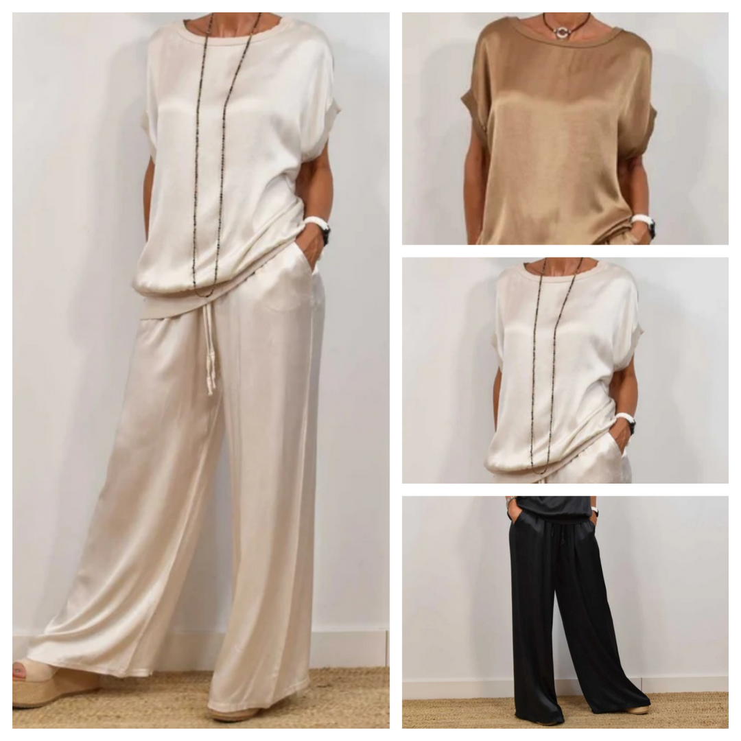 Emily - Elegante conjunto de satén de dos piezas