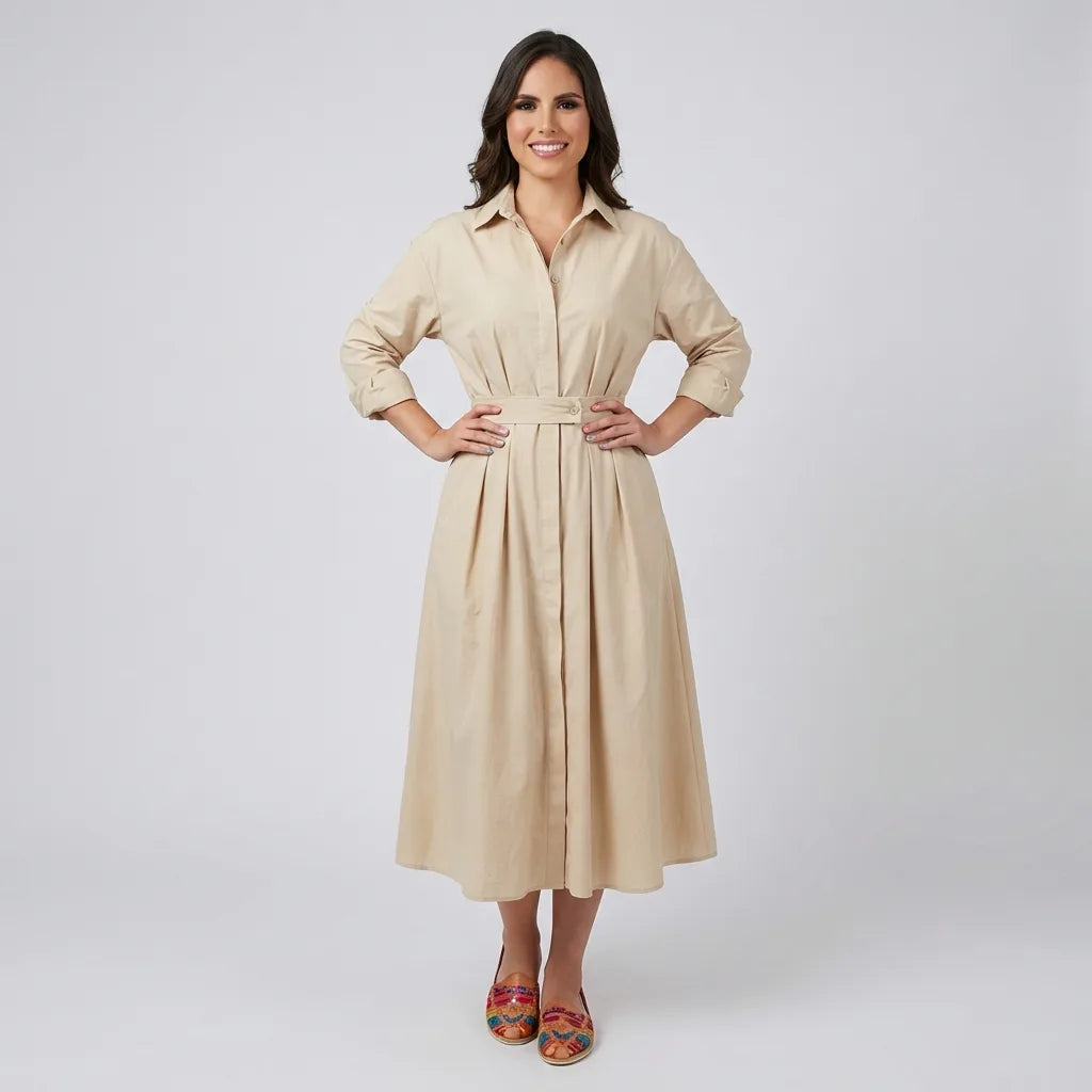 Nerina™ | Vestido camisero maxi con mangas abullonadas