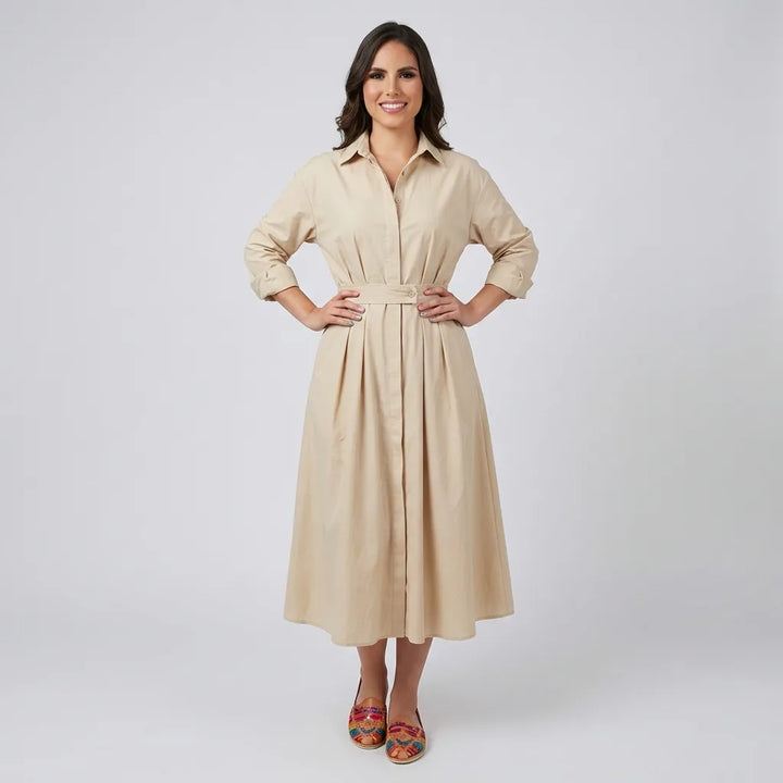 Nerina™ | Vestido camisero maxi con mangas abullonadas